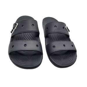Crocs Unisex Classic Two-Strap Slide Sandals, Black, 7 US Men /9 US W